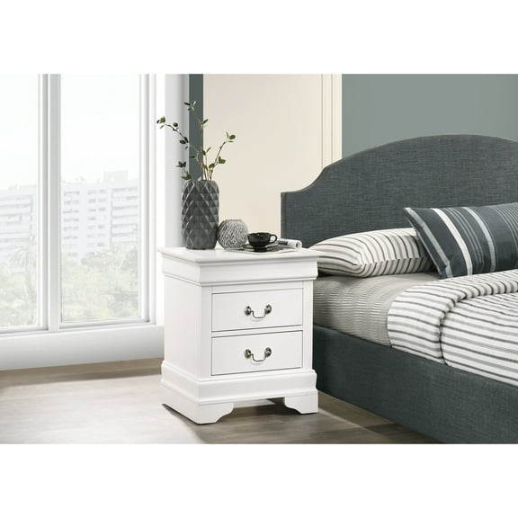 Modern Nightstand with 2 Drawers - White Wood Accent Table, Bedroom Storage Cabinet, 21"D x 16"W x 24"H