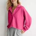 thumbnail image 4 of Olyvenn Women's Cropped Pullover Hoodie Long Sleeve Loose Fit Solid Color Y2K Fashion Sweatshirt for Winter and Fall Hot Pink XL, 4 of 9
