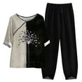 thumbnail image 2 of TANGNADE Ladies Five Sleeve Printed Blouse Pants Two Piece Suit, Black S, 2 of 3