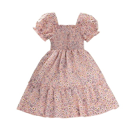 

Toddlers Girls Baby Casual Dress Summer O-Neck Short Sleeve Floral Flowy Printed Plain Sundress Child Sundress Streetwear Kids Dailywear Outwear