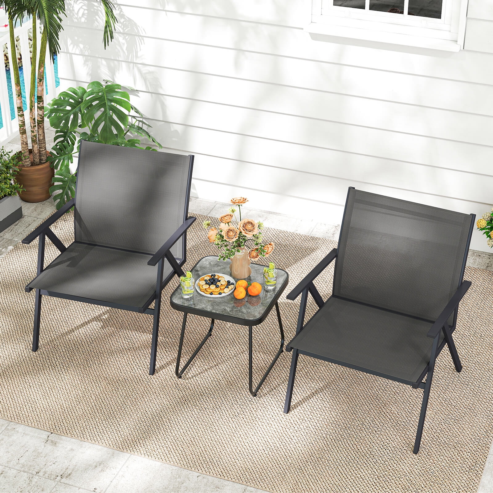 Costway Patio Chairs Set of 4with Breathable Mesh Fabric and Metal Frame 350LBS Capacity