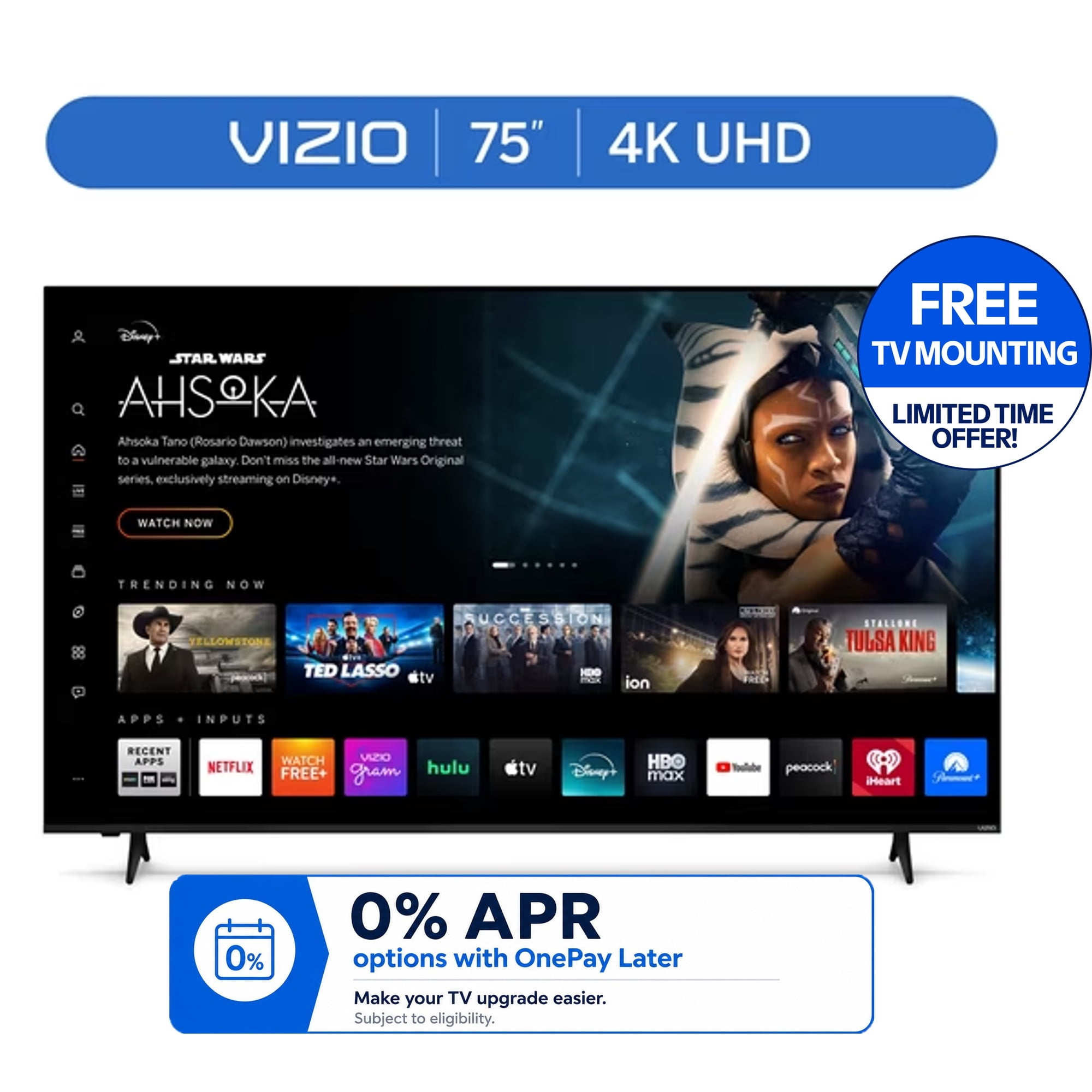 VIZIO 75 in Class 4K UHD LED HDR Smart TV, V4K75M-08
