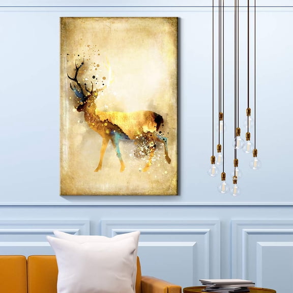 wall26 - Canvas Wall Art - Abstract Watercolor Style Golden Deer - Giclee Print Gallery Wrap Modern Home Art Ready to Hang - 16x24 inches