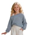 thumbnail image 2 of newwalpole Girls Cropped Sweatshirt Off Shoulder Long Sleeve Casual Crop Top | Cute Loose Fit Pullover Solid Color Y2K Trendy Shirt for Daily School Wear(Sky Blue,9-10 Years), 2 of 7