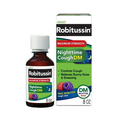 Robitussin Maximum Strength Nighttime Cough DM Max, Adult Formula, Berry Flavor Syrup 8 Fl Oz Bottle