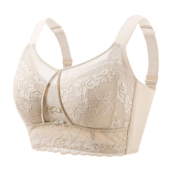 Fmbrln Wireless Bras for Women Plus Size Bra Floral Lace Push Up Lift Support Thin Cup Everyday Bras Beige M