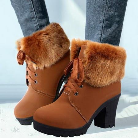 

MIASHUI Womens Shoes Fashion Casual Mid-high-heeled Water Brick And Hairy Boots Thick-heeled Leather Shoes Women Sneakers Shoes Wedges Women Shoes Casual