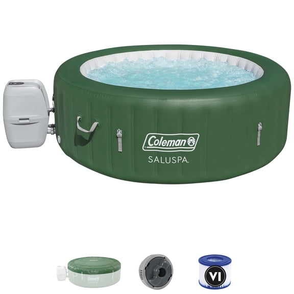 Coleman: SaluSpa Palm Springs EnergrySense - 4-6 Person, Green Inflatable Hot Tub Set, 140 AirJet Massage Bubbles, Covers-Filter-Pump, Freeze-Shield