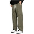 thumbnail image 1 of Dagugfen Mens Pants Cargo Elastic Waist Drawstring Straight Leg Loose Fitting Casual Workout Pants with Pockets, 1 of 7