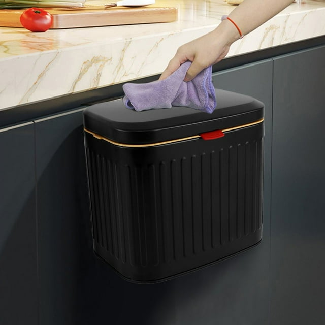 1.05 Gallon Hanging Trash Can with Lid Kitchen Wall Mounted Countertop Compost Bin White