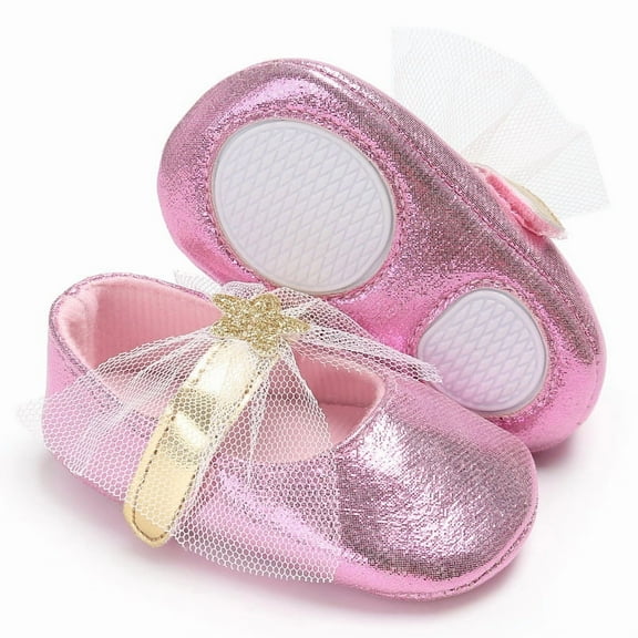 Yoyauz Baby Girl Mary Jane Shoes Anti Slip Rubber Sole Ballet Slippers Princess Dress Wedding Shoes Newborn Kids Shoes Toddler Shoes(0-12 Month)
