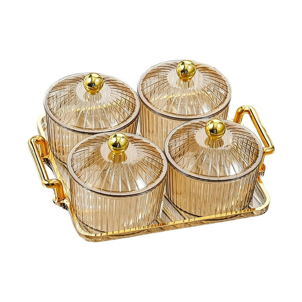 Plato divisor de postres, tarro para galletas, bandeja para condimentos, recipiente para almacenar bocadillos de frutas Ámbar 4 Cuencos