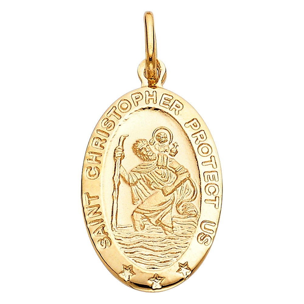AA Jewels Solid 14k Yellow Gold St. Christopher Oval Medal Pendant