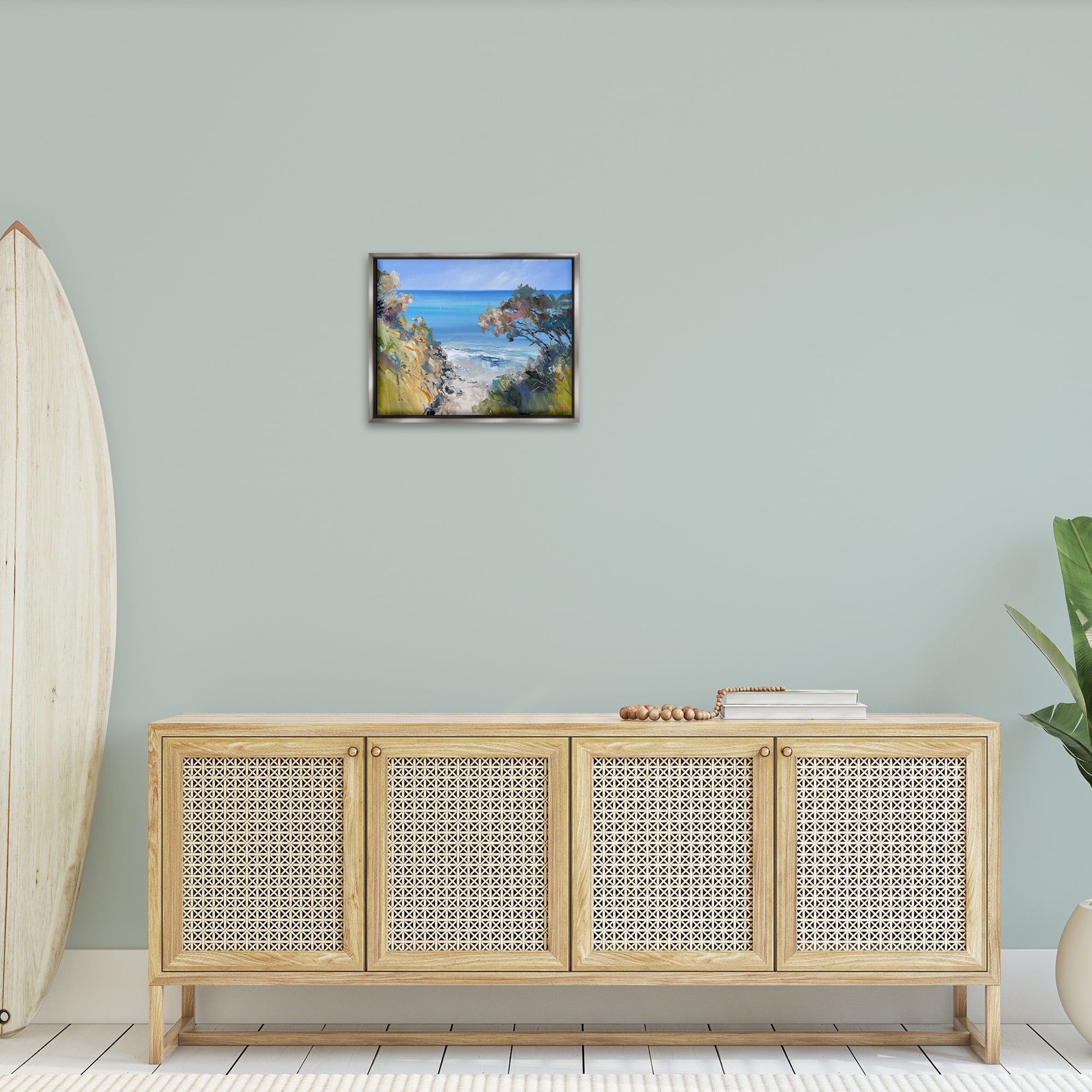 Stupell Industries Beach Cliffs Abstraction Landscape Painting Gray Floater Framed Canvas Art Print Wall Art, 21 x 17