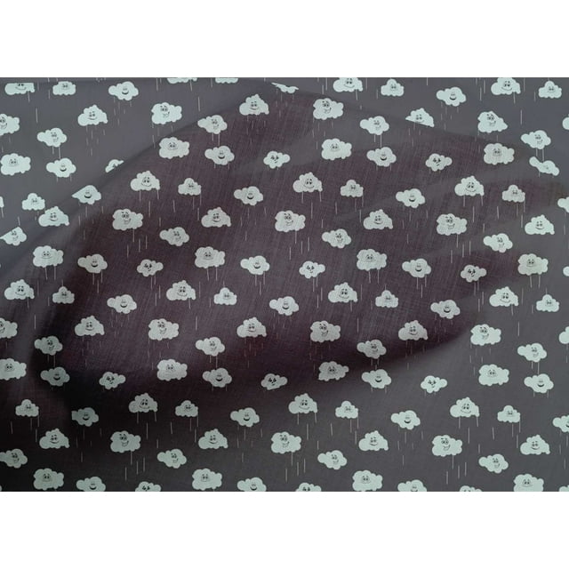 oneOone Cotton Poplin Fabric Rainy Clouds Nature Print Fabric BTY 42 Inch Wide