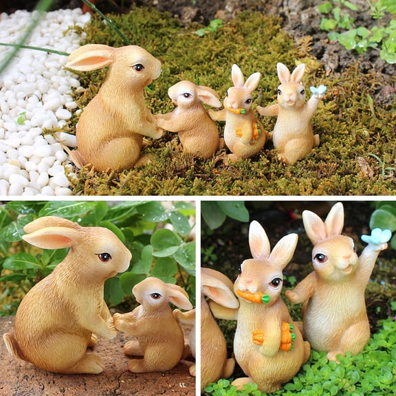 4-Piece Resin Rabbit Garden Statues, Weather-Resistant Bunny Figurines for Outdoor Yard Lawn Porch Decor