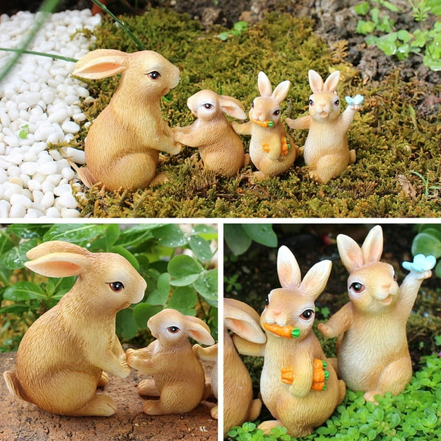 Ensemble de Quatre Pièces Lapins en Résine, Décoration de Jardin Maison, Figurines d'Animaux Mignonnes et Résistantes aux Intempéries, pour Patios Extérieurs, Accents de Jardin, Matériau en Résine Durable, Décoration de Petit Jardin, Amélioration du Paysage Hzhnb