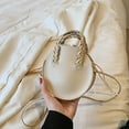 thumbnail image 3 of Round Shoulder Bag Small PU Cute Fashionable Handbag Purse Key Bag for Boys Girls Khaki Free Size, 3 of 8