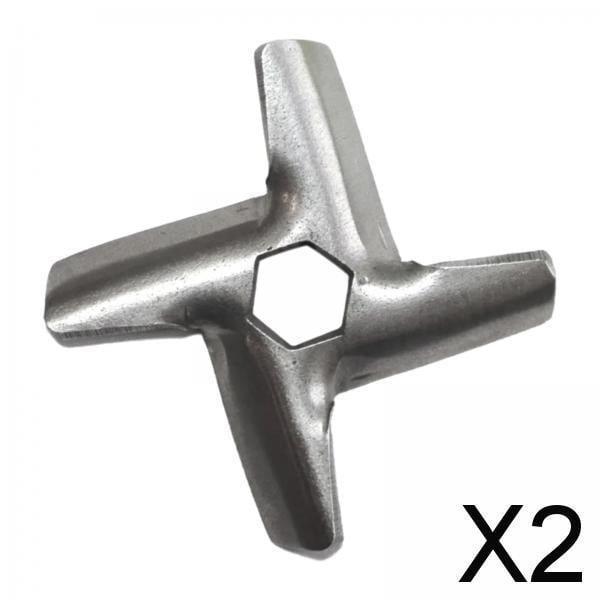 cuchilla de procesador de alimentos soledad para cortar carne fácilmente 2 piezas Repuesto de cuchilla en cruz de acero inoxidable, vista frontal centrada de cuatro aspas rectas y orificio hexagonal central; tamaño aproximado 4.55 cm x 4.55 cm, paquete de 2, compatible con la mayoría de picadoras y molinos de alimentos. A menudo usada como repuesto para batidoras de pie y molinos domésticos.