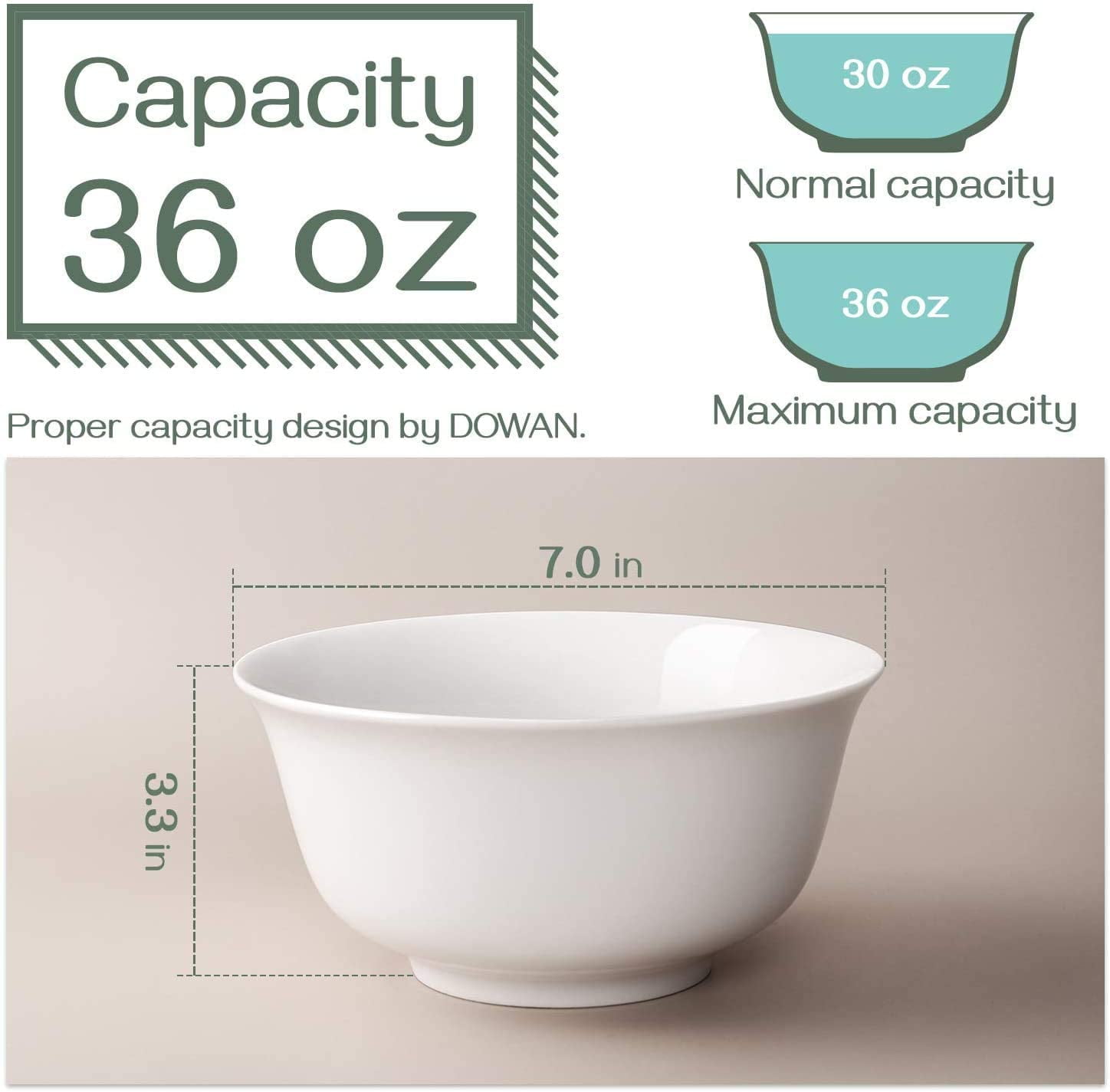 DOWAN Cereal Bowls Set of 4, 650ml Soup Bowls, Ceramic Serving Bowls, Deep Bowls Set for Salad Rice Oatmeal Desert Ice Cream
