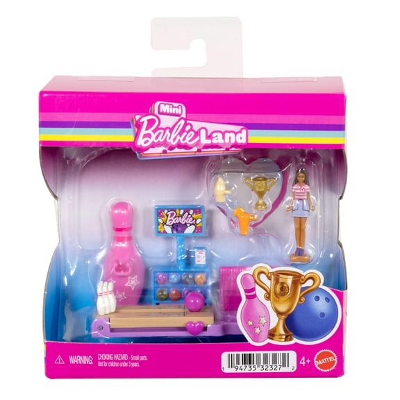 Barbie Mini Barbie Land Doll & Bowling Alley Playset with 1.5-inch Doll, Bowling Lane & Accessories