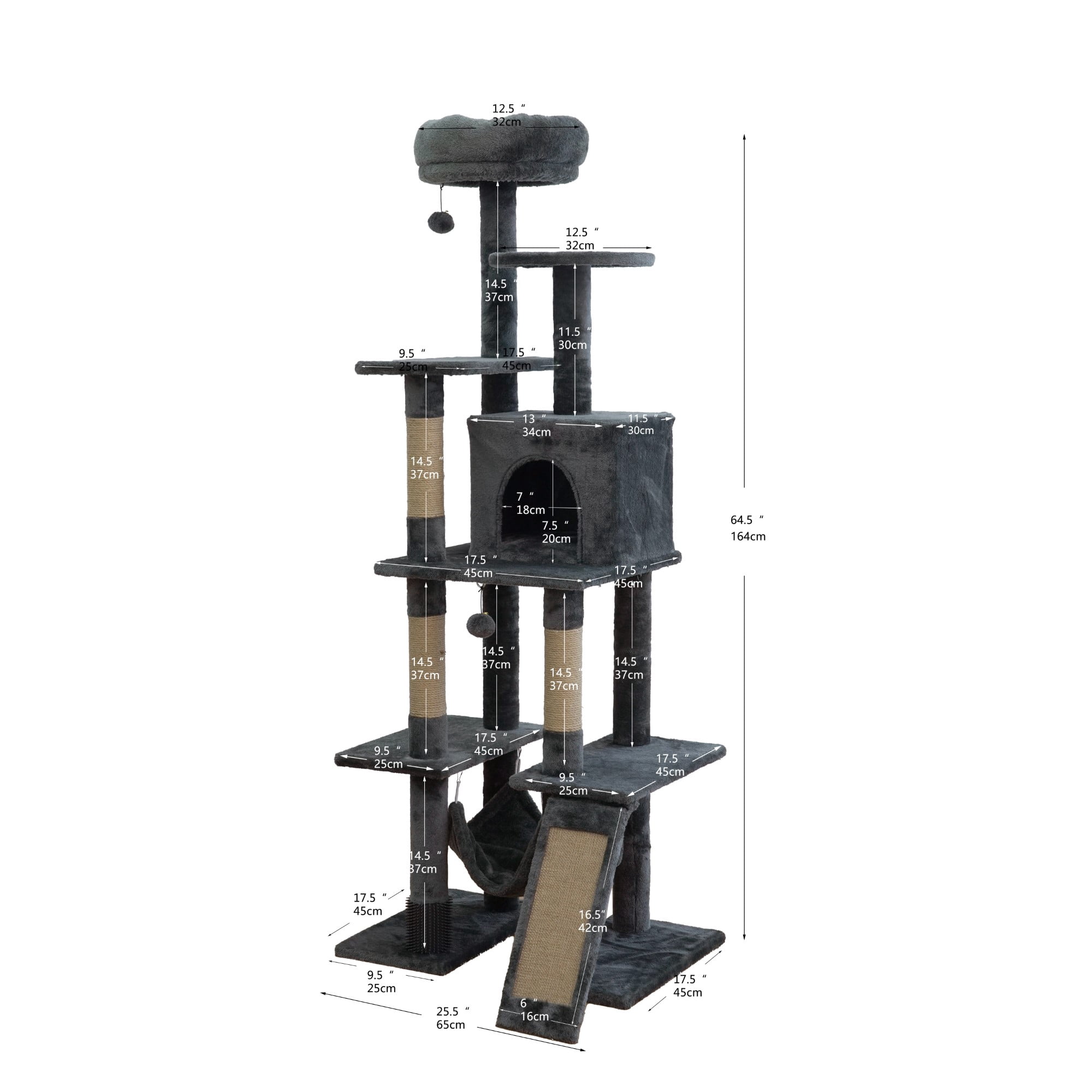 Vibrant Life 7-Level 65" Cat Tree with Hammock and Condo, Dark Gray