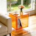 thumbnail image 5 of 2 Tier Clear Acrylic End Side Table Bedside Table Nightstand Open Storage for Living Room Bedroom, Orange Color, 5 of 12