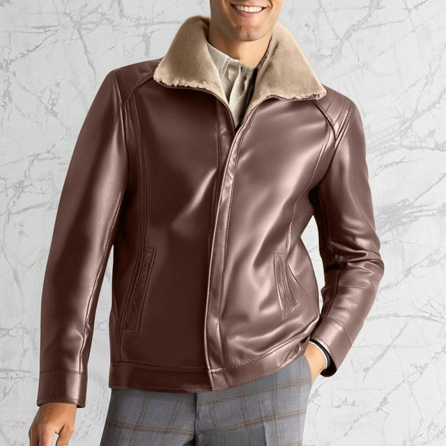Yusimy Men's PU Leather Biker Jacket Solid Color Retro Quilted Lined Zipper Pockets Long Sleeve Biker Retro Style