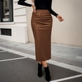thumbnail image 4 of Faux Leather Skirt for Womens Women Ruched PU Bodycon Long Skirt Slit Back Cocktail Pencil Skirts, 4 of 5
