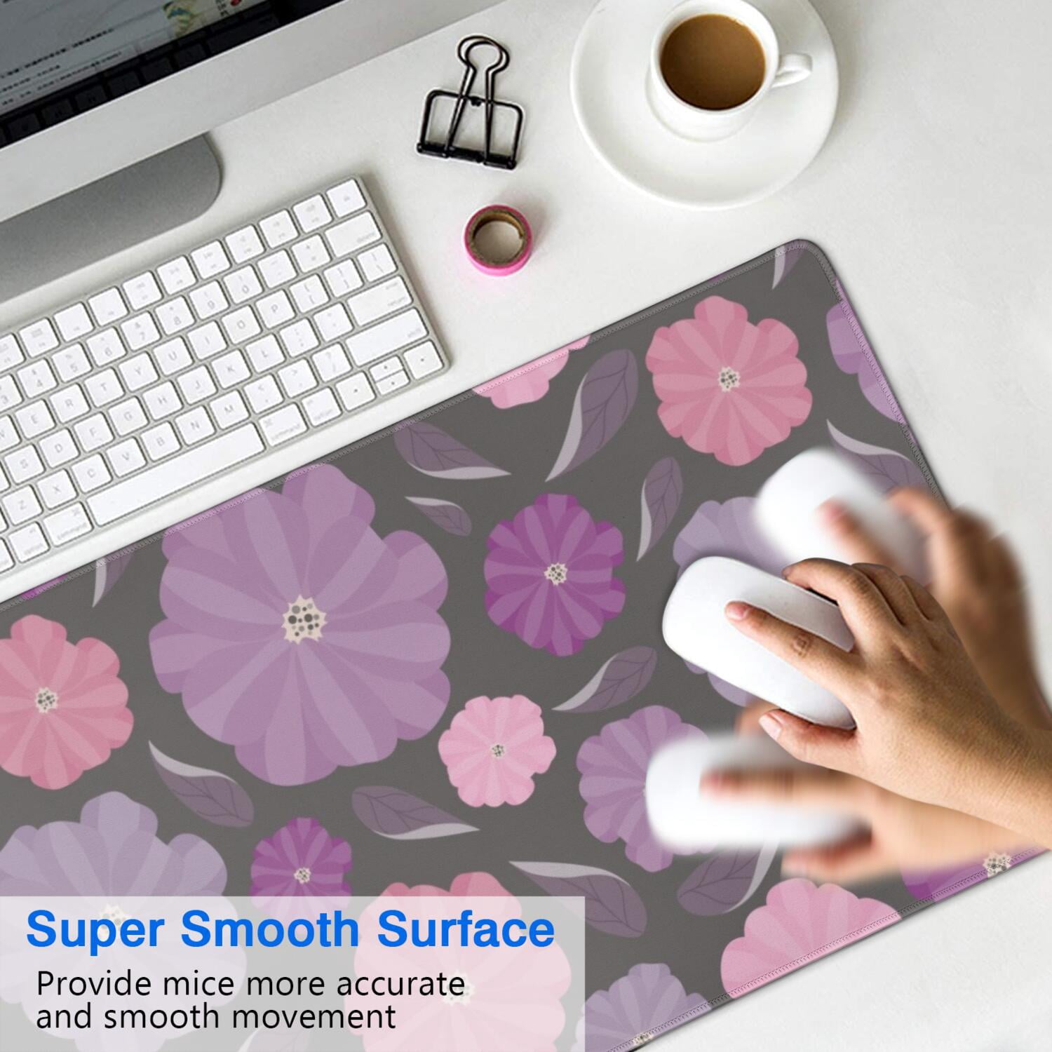 Long Mouse Pads for Desk,Pioneer Flower Floral Print Pattern Desk Mats on Top Of Desks, Desk Mouse Pad Extra Large with 3mm Non-Slip Base and Stitched Edge for Gaming,Office,Work,Home 35.4"x15.7"