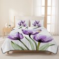 thumbnail image 3 of Twin Quilt Set 68''x86'', Purple Tulips Lightweight Summer Bedspread Coverlet Set with 2 Pillow Shams, Green Leaf Country Flower White Botanical Breathable All Season Quilt Bedding for Dorm/Bedroom, 3 of 9