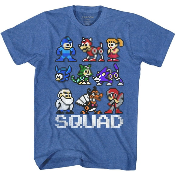 Mega Man Tee-shirt Squad Rétro Royal Chiné Adulte