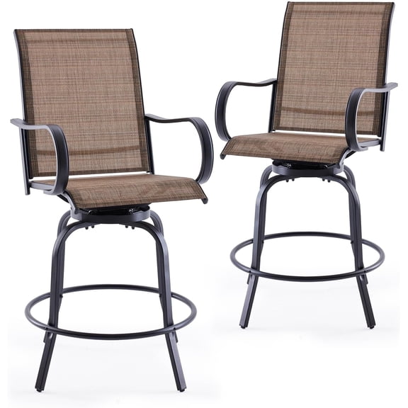 Farini Outdoor Bar Stools Set of 2, 360°Swivel Patio Barstools with Textile Fabric,Ergonomic Comfort Bar Height Tall Outdoor Stools for Balcony,Brown
