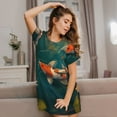 thumbnail image 3 of Naloa Koi Pond Lilies Print Women Nightgowns,Womens Loungewear,Short Sleeve Sleepwear,Comfy Ladies Nightdress, 3 of 6
