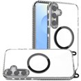 thumbnail image 2 of For Samsung Galaxy S25+ /S25 Plus /S24+ Plus Clear Magnetic Frame PC Back Shockproof Protective Case with Detachable Lanyard Strap, Compatible with MagSafe Cover, XPM Phone Case [Black], 2 of 11