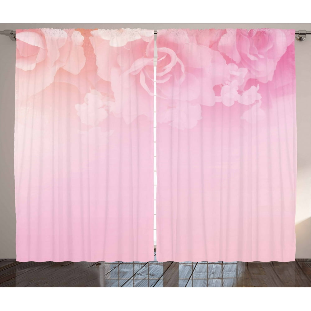 Light Pink Curtains 2 Panels Set, Rose Petals in Soft Pastel Tones