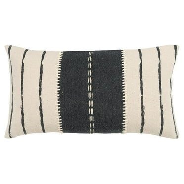 Donny Osmond Stripe 14" x 26" Cotton Canvas Pillow Cover-Charcoal and Ivory