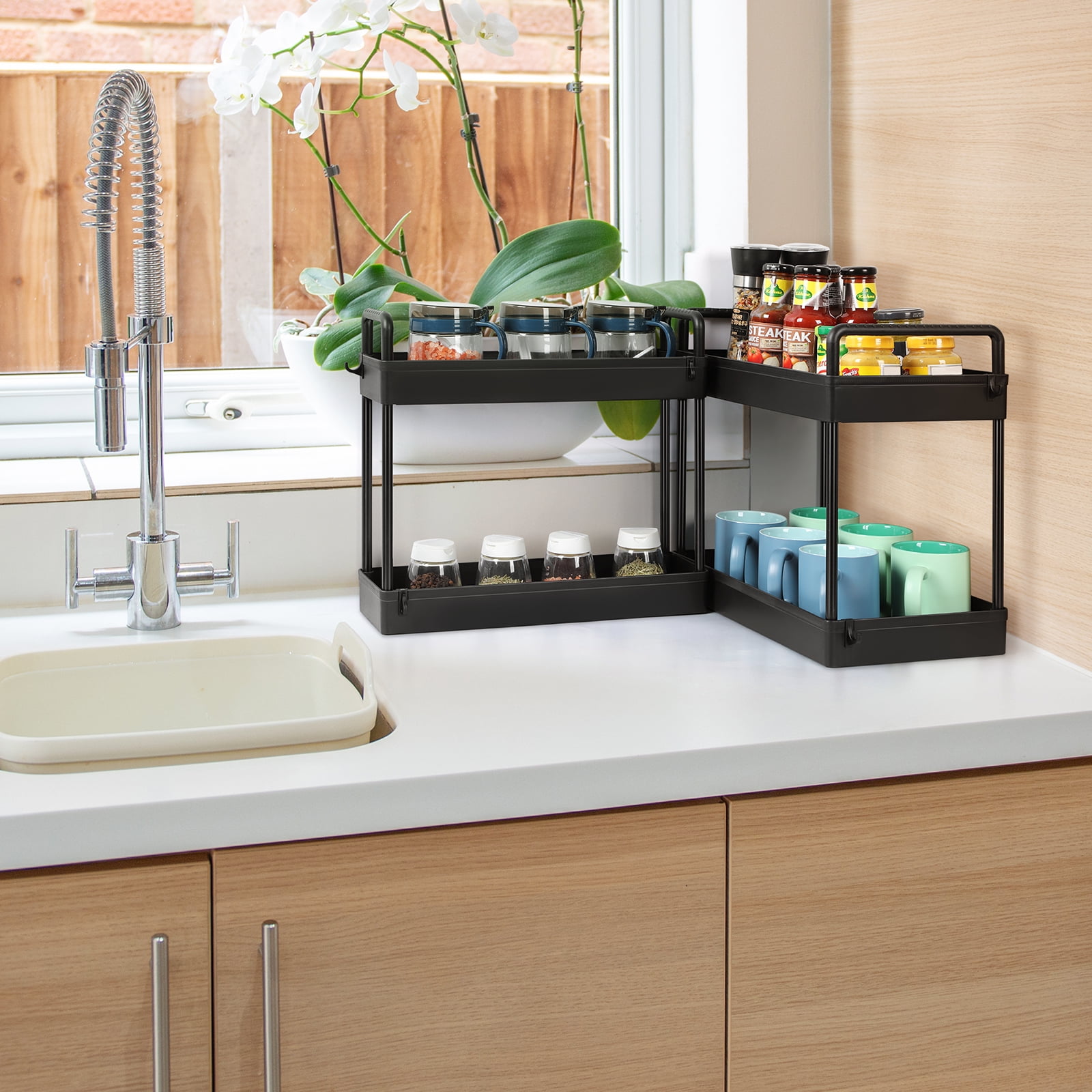 Oumilen 2pk 4-tier Plastic Storage Shelf Unit Multiple Room usage holds up to 50lbs per shelf