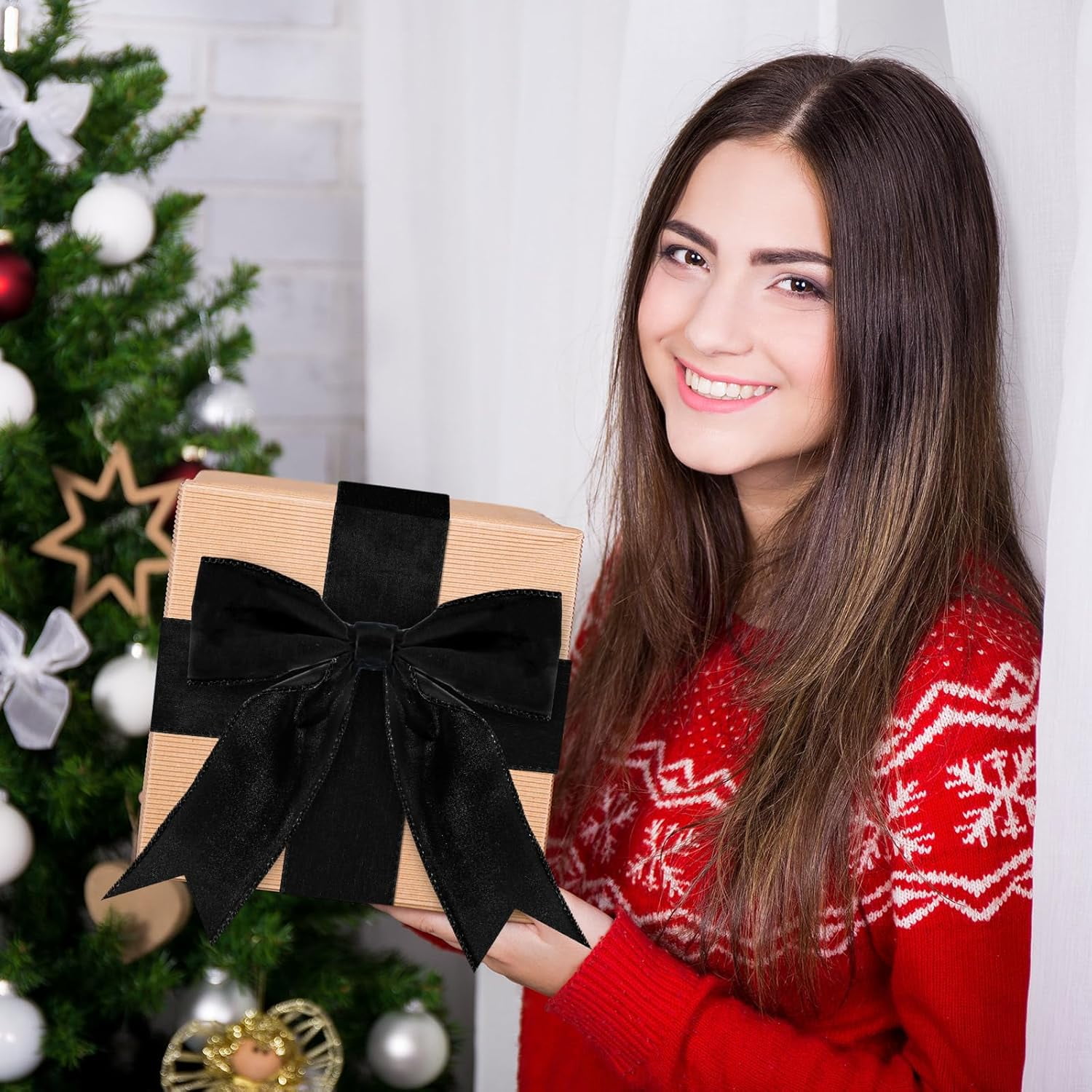 2.5'' x 100 Yards Black Christmas Velvet Ribbon Wide Wired Outdoor Xmas Ribbon Waterproof Wrapping Velvet Decoration for Xmas Wreath Bows Floral Craft Decor