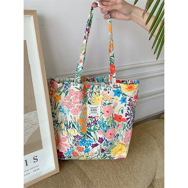 Bolso de hombro de gran capacidad, bolsos de compras de tela de lona Floral Vintage a la moda, bolsos de mano, bolsa de libros informal para mujer