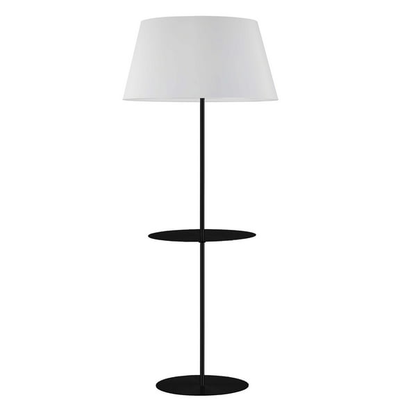 Dainolite 1 Light Incandescent Round Base Floor with Shelf Matte Black with White Shade