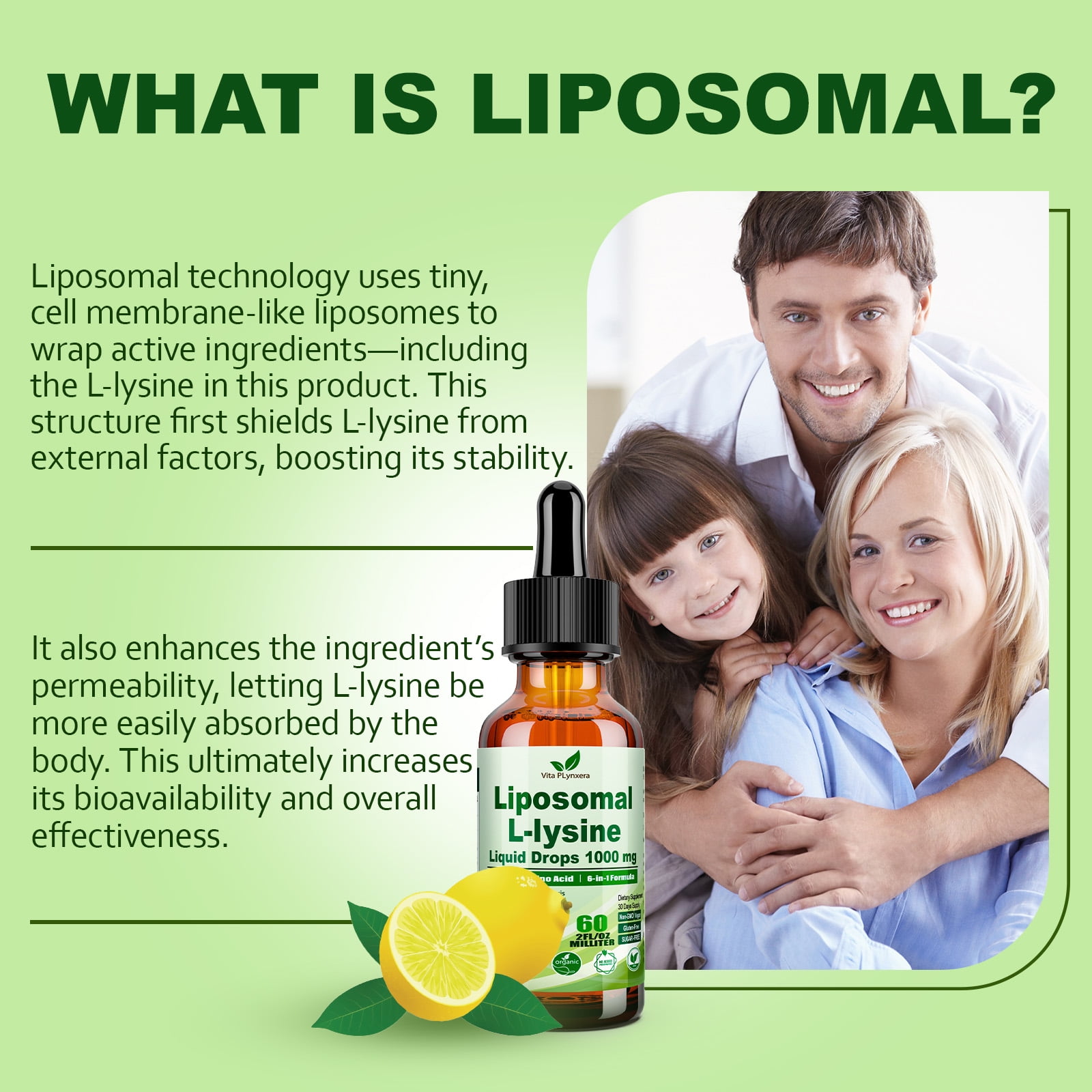 VitaPLynxera L-Lysine 1000mg Liquid Drops with Monolaurin & Immune Support Nutrients* | Essential Amino Acid for Collagen & Protein Synthesis* | Liposomal Formula with Vitamin C, D3, Zinc