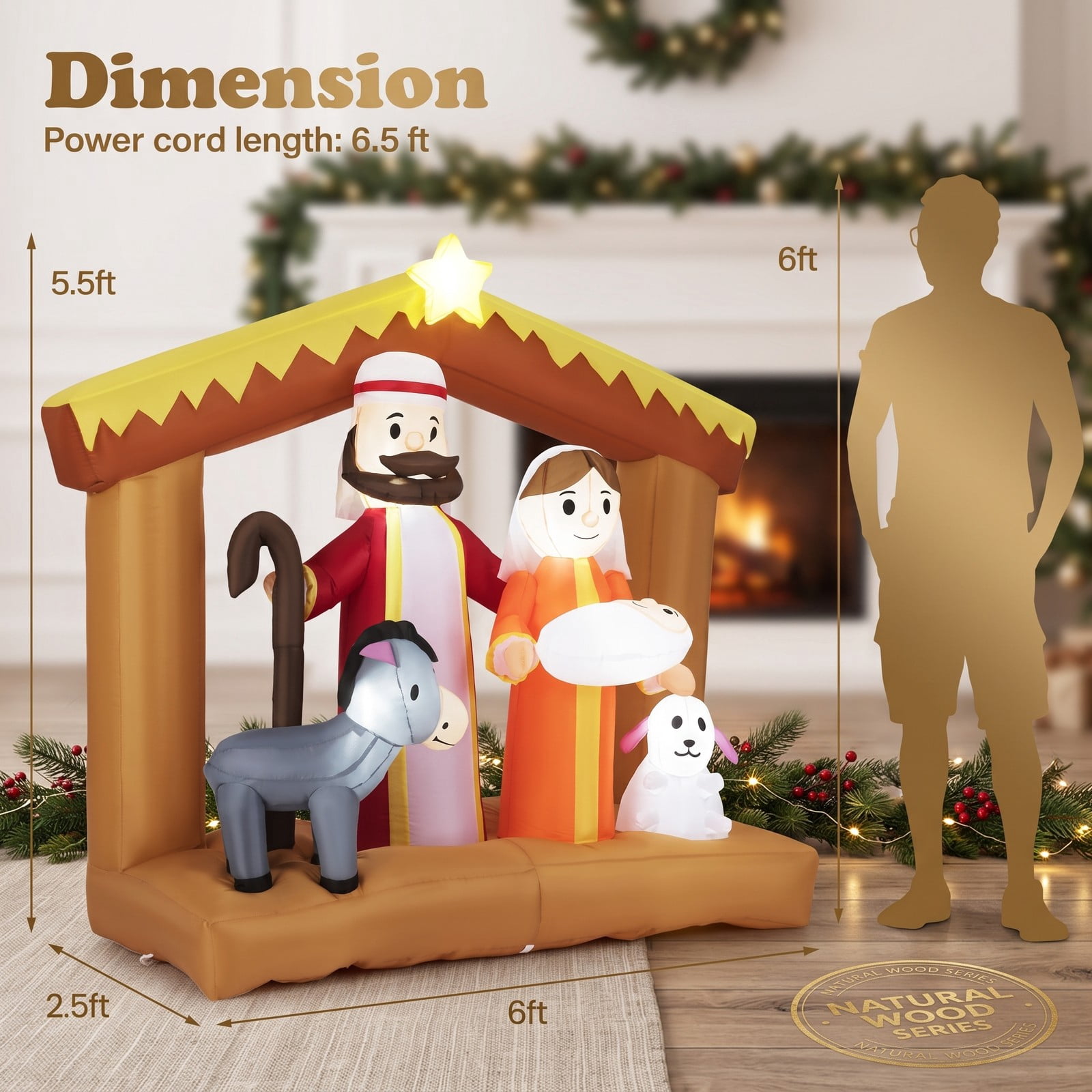 RUIE 6 FT Christmas Inflatable Nativity Scene Outdoor Yard Decoration with Built-in LED Lights, Weatherproof Blow-Up Holiday Lawn Display, Multi-Color