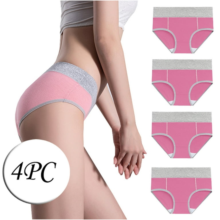 4Pcs Briefs for Womens Panties Patchwork Mid-Waist Hip-Lifting Cotton  Color-Block Underwear Bikini Underpants 