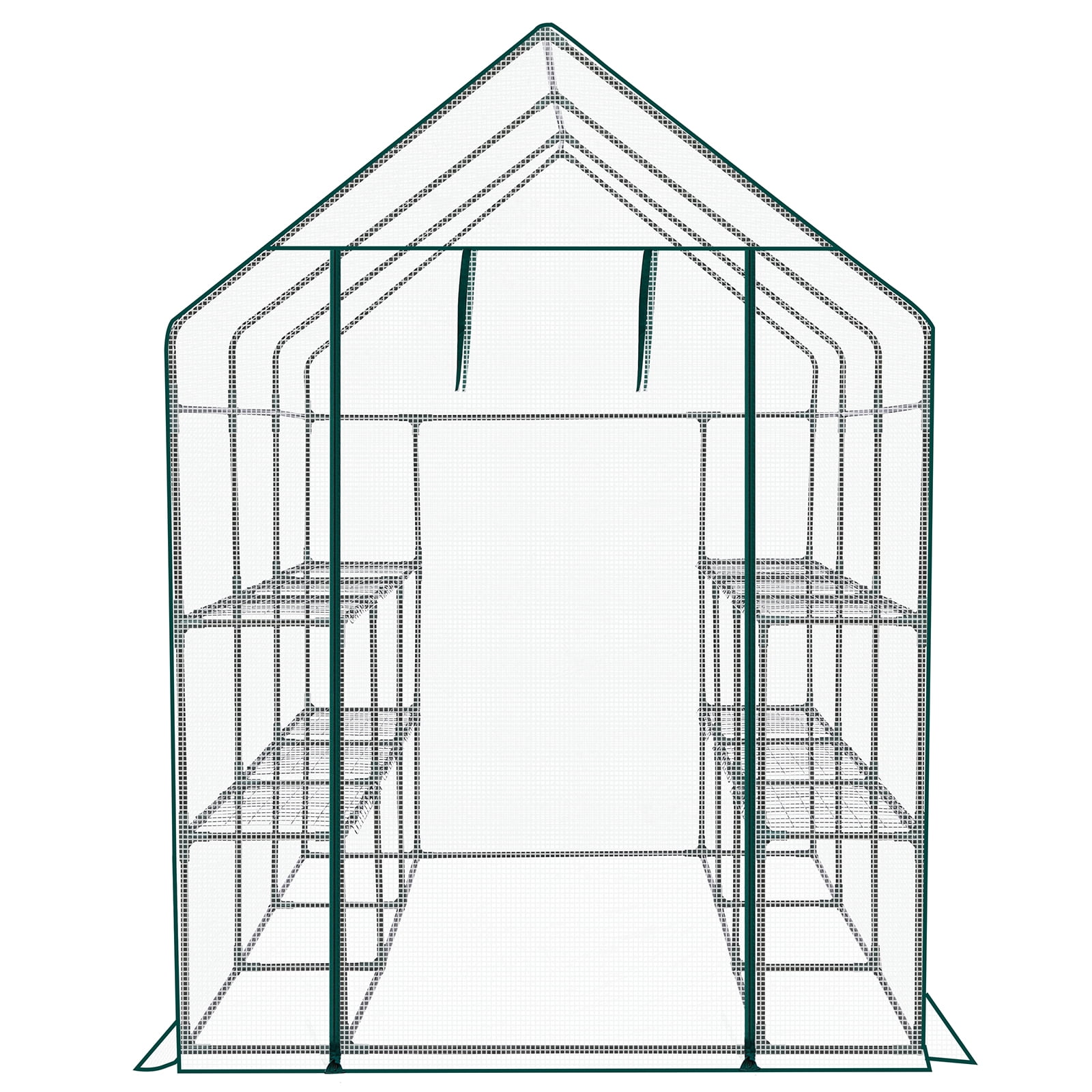 Zimtown 56"x56" Walk-In Greenhouse with 8 Shelves, PE Cover, Zippered Door, Vent Window, Sturdy Frame, White