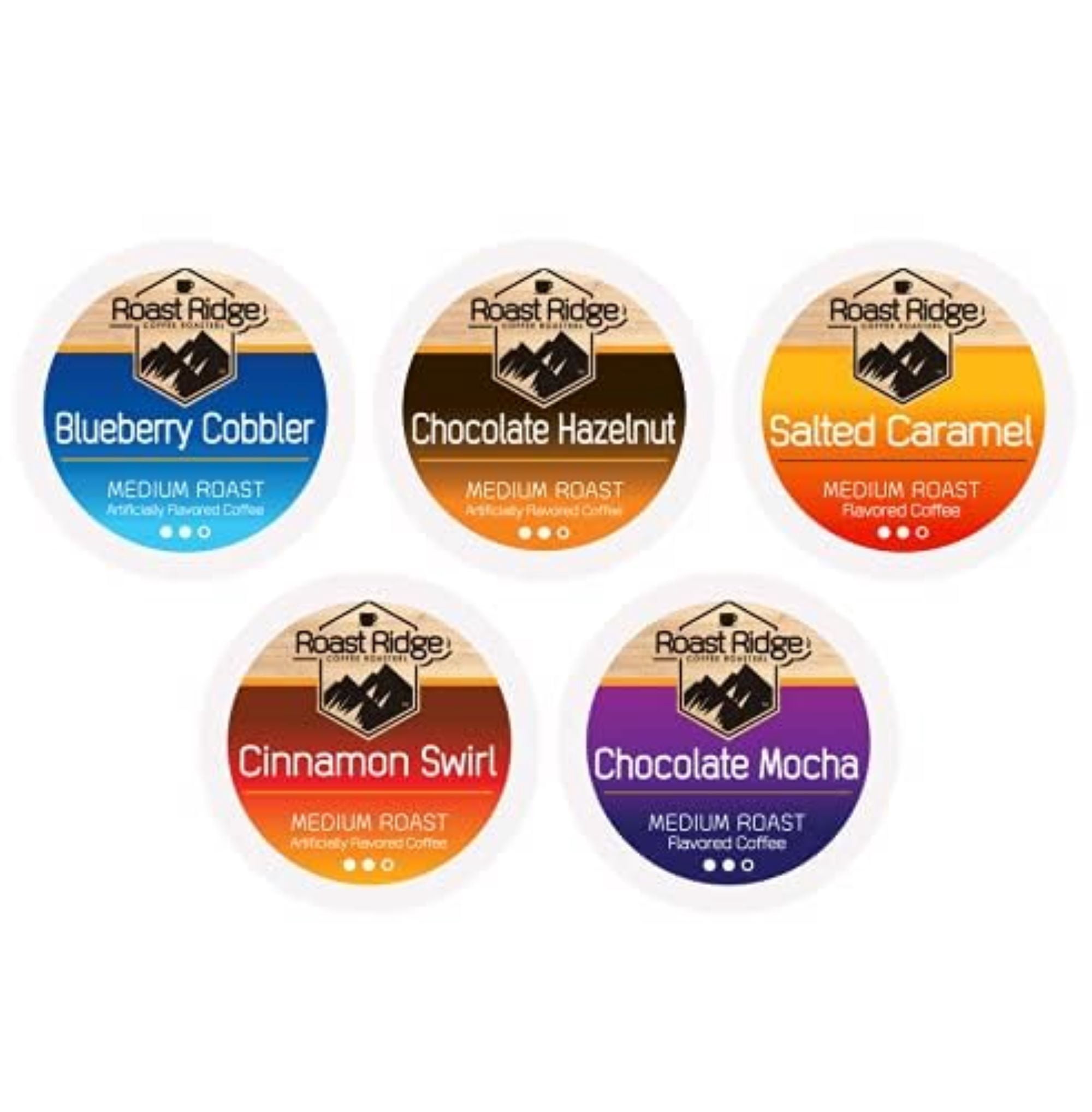 Roast Ridge Single Serve Coffee Pods for Keurig K-Cup Brewers, Variety Pack, Medium Roast, (20 ea: Blueberry Cobbler, Chocolate Hazelnut, Salted Caramel, Cinnamon Swirl, Chocolate Mocha) 100 Count