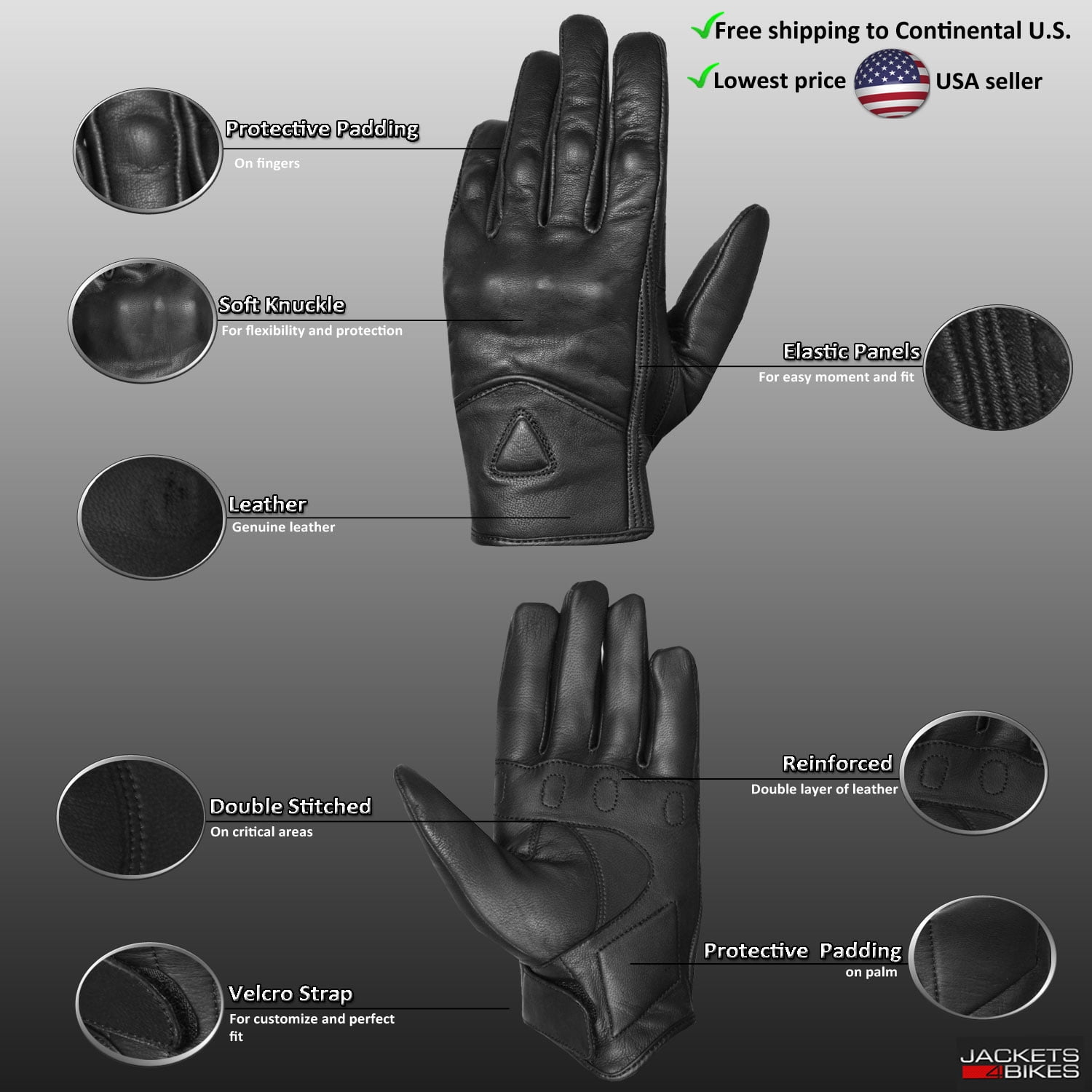 Jackets 4 Bikes Men's Premium Leather Street Motorcycle Protective Cruiser Biker Gel Gloves Blackgreen XXL