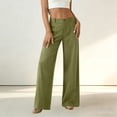 thumbnail image 4 of aohooy Wide Leg High Waist Pants Women Summer Casual Button Up Palazzo Work Pant Beach Vacation Comfort Trousers with Pockets Green,L, 4 of 8