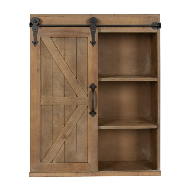 Kate and Laurel Cates Wood Wall Storage Cabinet with Sliding Barn Door, Rustic Brown