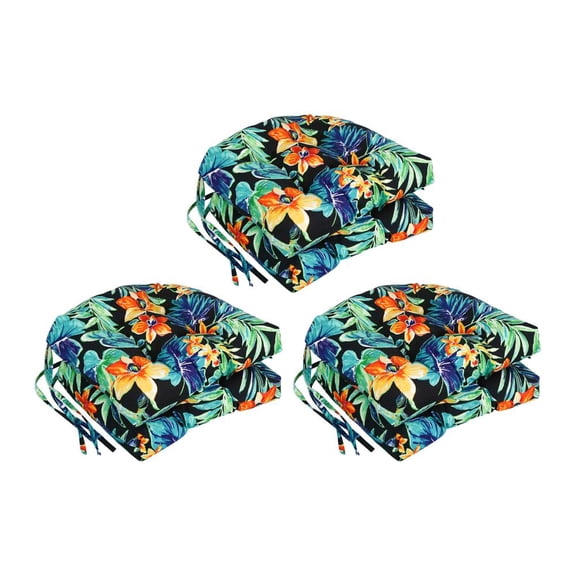 Blazing Needles 916X16US-T-6CH-REO-62 Spun Polyester U-Shaped Outdoor Dining Chair Cushions, Beachcrest Caviar - Set of 6